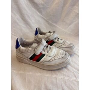 Gucci Kids White Leather Web Stripe Interlocking‎ G Sneakers Size 31 2041-31